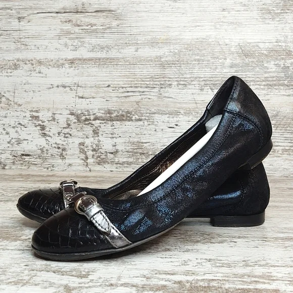 🟦Sz 36/6 AGL Attilio Giusti Leombruni Midnight Blue Shimmer Flats - Picture 2 of 16